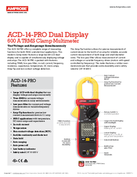 Thumbnail of document Data Sheet - ACD-14-PRO Dual Display 600 A TRMS Clamp Meter